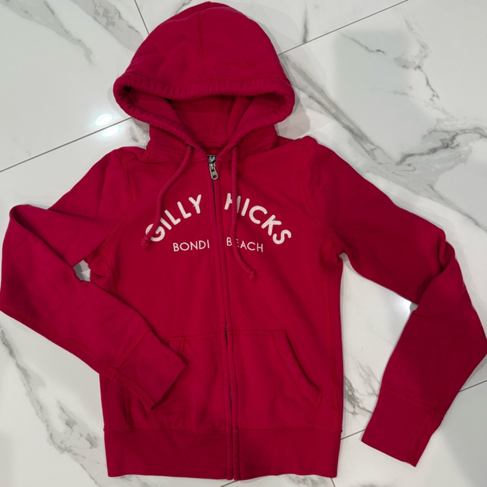 Gilly Hicks Sydney Womens Small Pink Full Zip Logo Hoodie Soft Jacket